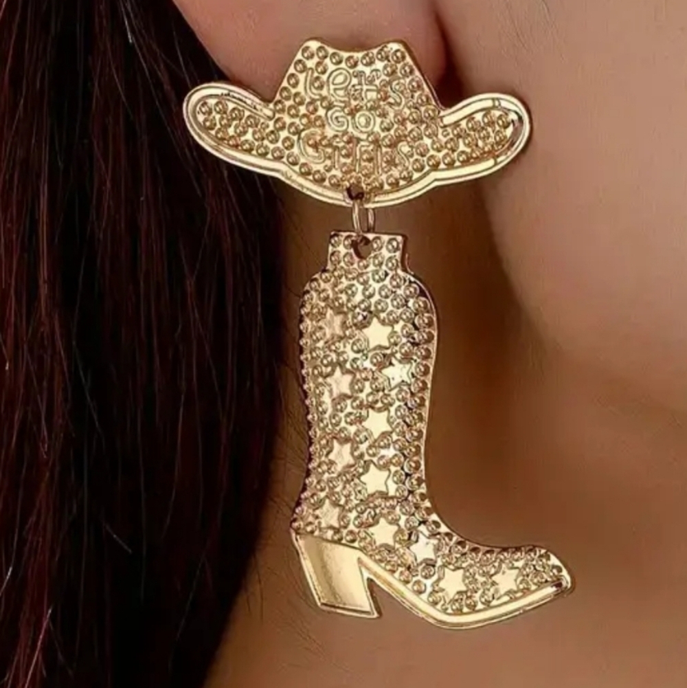 Gold Tone Cowboy Hat and Boot Earrings - Picture 3 of 4